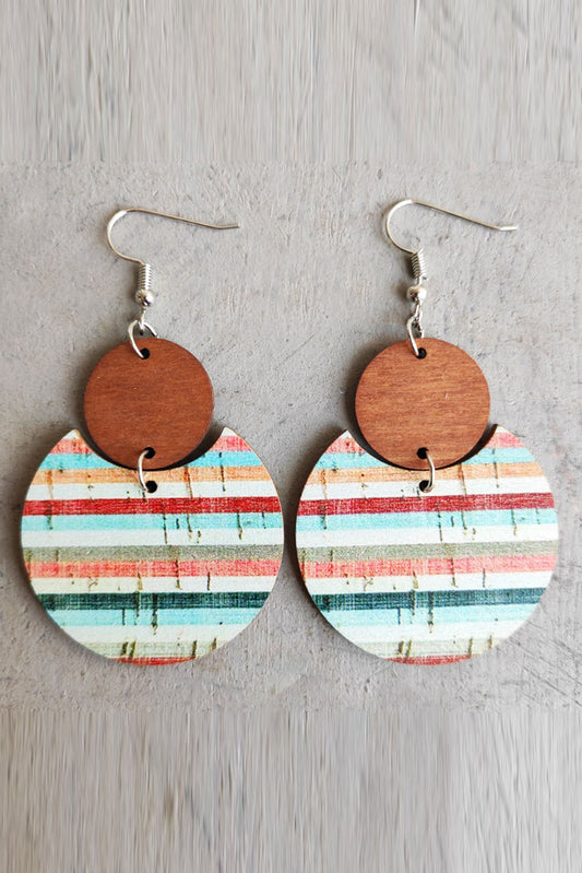 Boho Striped Print Wood Drop Earrings