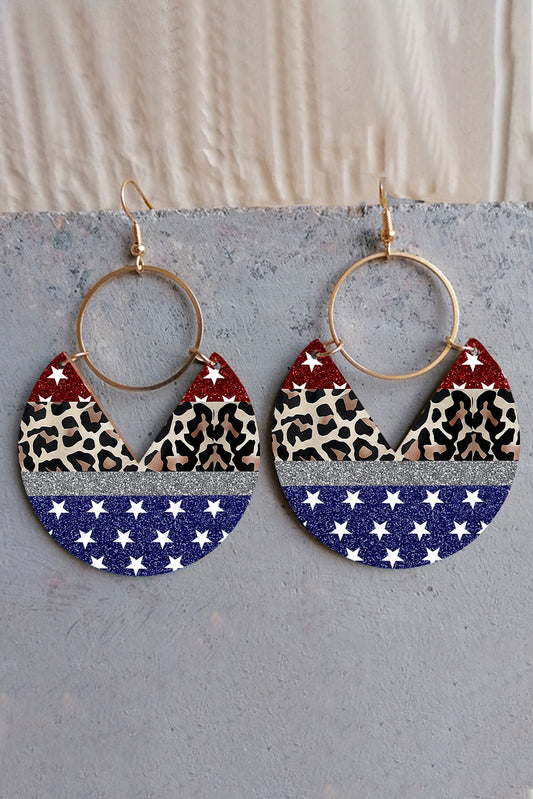 Multicolor Fan-shaped American Flag Leopard Print Drop Earrings