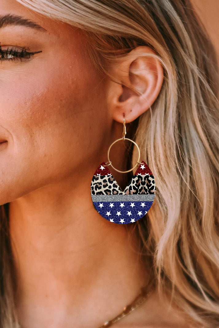 Multicolor Fan-shaped American Flag Leopard Print Drop Earrings