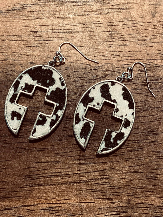 Cowhide Cross  - Dangle Earrings